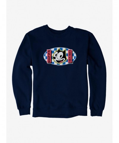 Fashion Felix The Cat Blue Checkers Graphic Sweatshirt $11.81 Sweatshirts