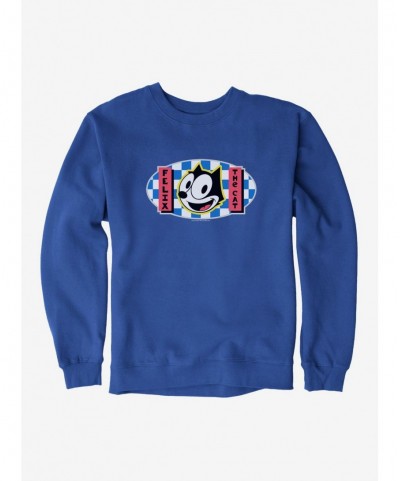 Fashion Felix The Cat Blue Checkers Graphic Sweatshirt $11.81 Sweatshirts