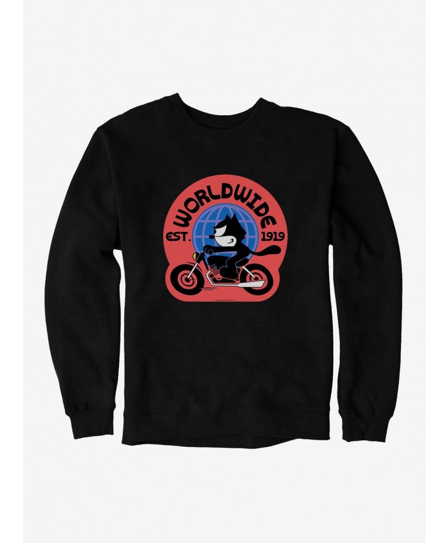 Huge Discount Felix The Cat Worldwide Motorcycle Felix Sweatshirt $14.76 Sweatshirts