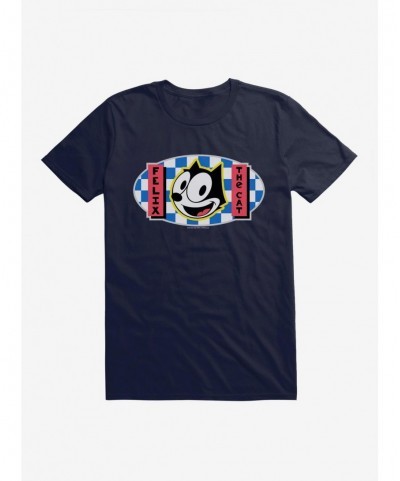 New Arrival Felix The Cat Blue Checkers Graphic T-Shirt $5.74 T-Shirts