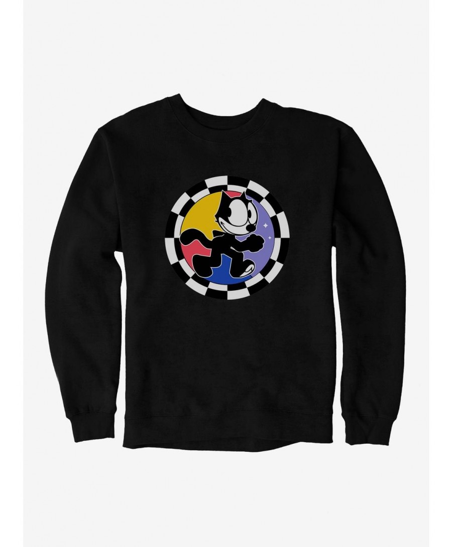 Festival Price Felix The Cat Circular Checkers Sweatshirt $13.58 Sweatshirts