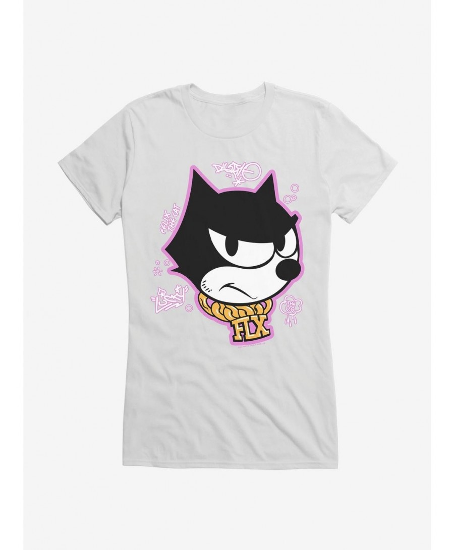 Discount Felix The Cat Graffiti Art Gold Chain Felix Girls T-Shirt $8.37 T-Shirts