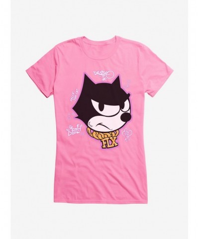 Discount Felix The Cat Graffiti Art Gold Chain Felix Girls T-Shirt $8.37 T-Shirts