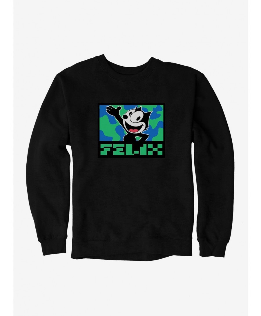 Hot Sale Felix The Cat Pixilated Felix Text Sweatshirt $9.45 Sweatshirts