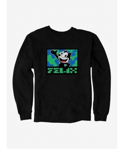 Hot Sale Felix The Cat Pixilated Felix Text Sweatshirt $9.45 Sweatshirts