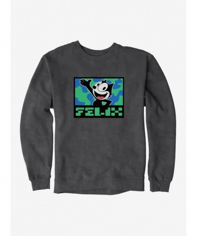 Hot Sale Felix The Cat Pixilated Felix Text Sweatshirt $9.45 Sweatshirts