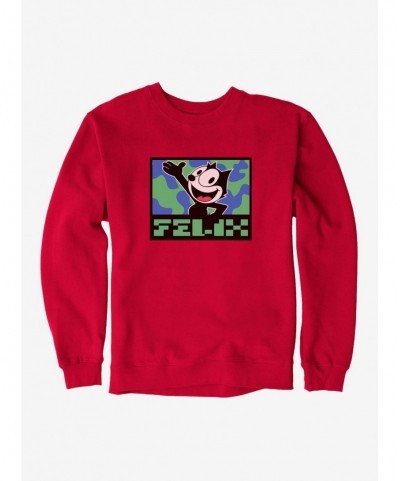 Hot Sale Felix The Cat Pixilated Felix Text Sweatshirt $9.45 Sweatshirts