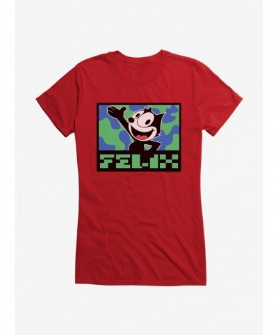 Flash Sale Felix The Cat Pixilated Felix Text Girls T-Shirt $9.56 T-Shirts