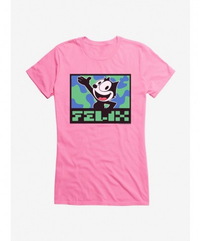 Flash Sale Felix The Cat Pixilated Felix Text Girls T-Shirt $9.56 T-Shirts