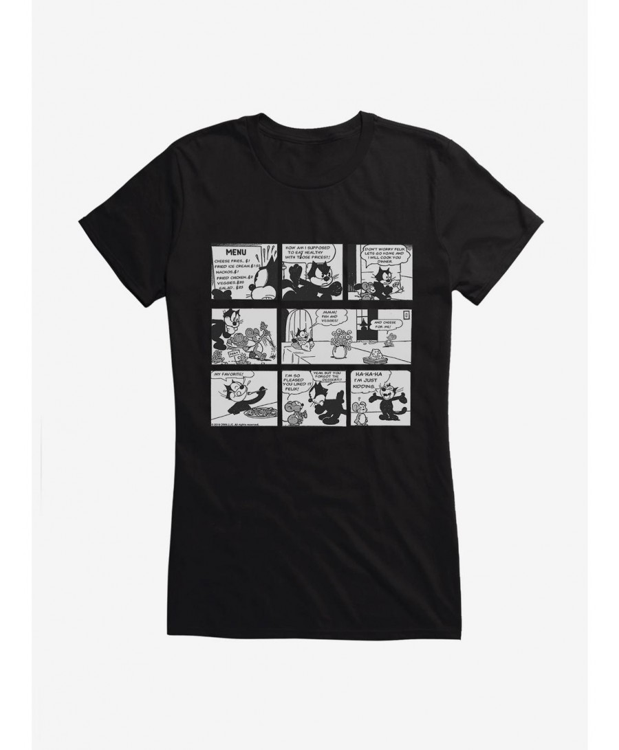 Low Price Felix The Cat What's On The Menu Comic Strip Girls T-Shirt $7.57 T-Shirts