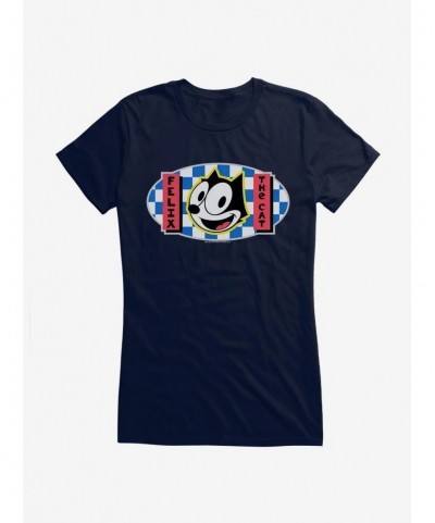 Low Price Felix The Cat Blue Checkers Graphic Girls T-Shirt $7.97 T-Shirts