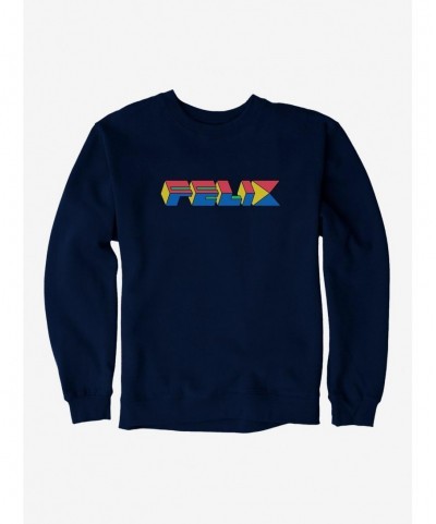 Flash Deal Felix The Cat 90s Cube Felix Text Sweatshirt $12.40 Sweatshirts