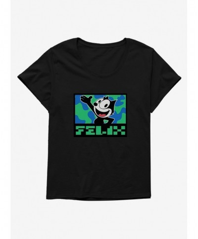 Sale Item Felix The Cat Pixilated Felix Text Girls T-Shirt Plus Size $10.87 T-Shirts