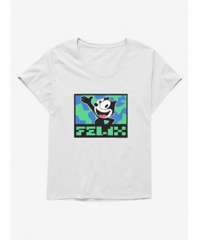 Sale Item Felix The Cat Pixilated Felix Text Girls T-Shirt Plus Size $10.87 T-Shirts