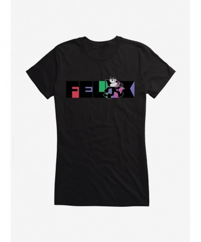 Unique Felix The Cat Whistling And Walking Block Text Girls T-Shirt $9.76 T-Shirts