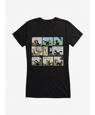 Pre-sale Felix The Cat Cleaning Up Comic Strip Girls T-Shirt $6.77 T-Shirts