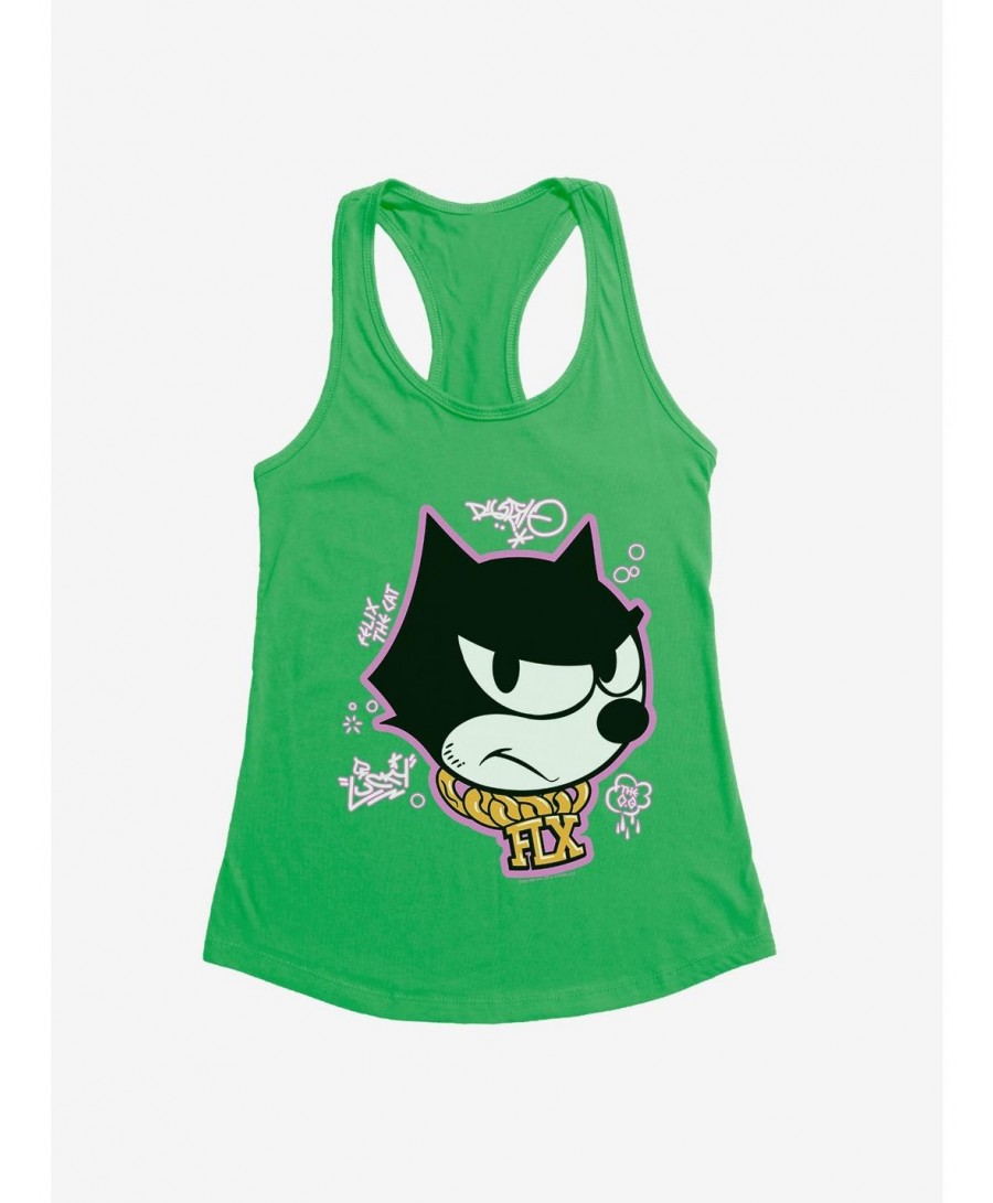 Huge Discount Felix The Cat Graffiti Art Gold Chain Felix Girls Tank $9.96 Tanks