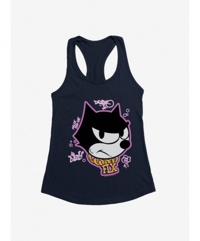 Huge Discount Felix The Cat Graffiti Art Gold Chain Felix Girls Tank $9.96 Tanks