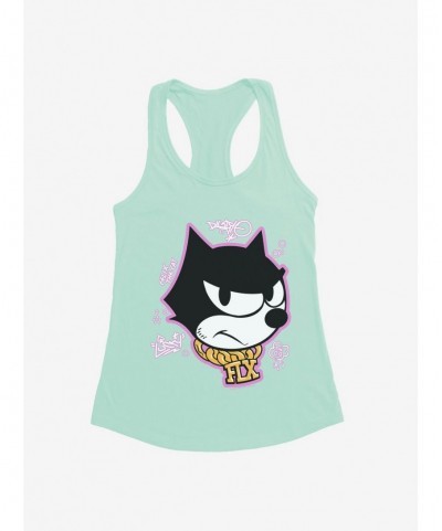 Huge Discount Felix The Cat Graffiti Art Gold Chain Felix Girls Tank $9.96 Tanks