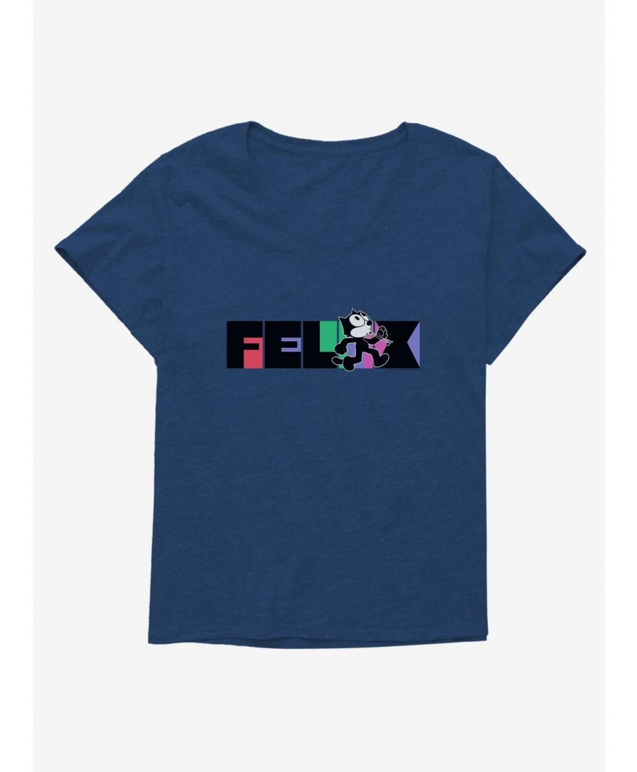 Hot Selling Felix The Cat Whistling And Walking Block Text Girls T-Shirt Plus Size $11.56 T-Shirts