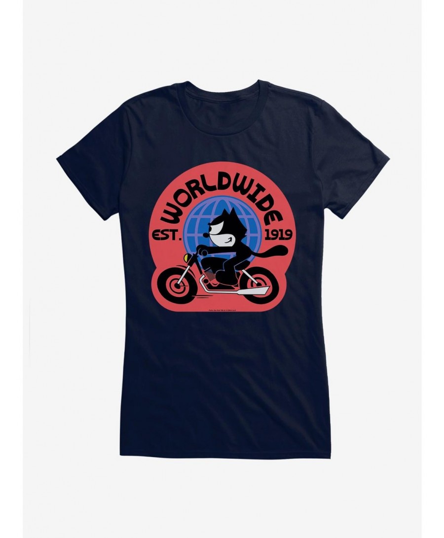 Hot Sale Felix The Cat Worldwide Motorcycle Felix Girls T-Shirt $8.76 T-Shirts