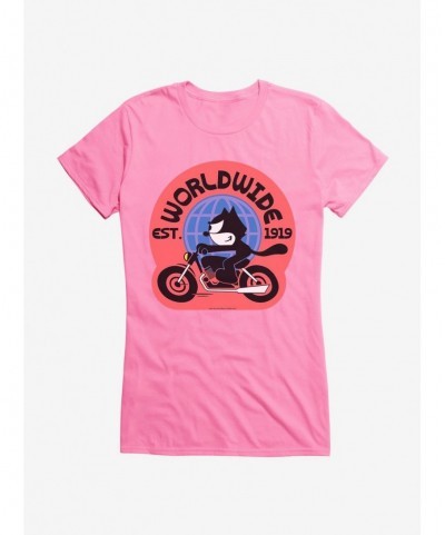 Hot Sale Felix The Cat Worldwide Motorcycle Felix Girls T-Shirt $8.76 T-Shirts