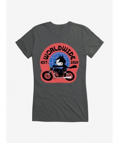 Hot Sale Felix The Cat Worldwide Motorcycle Felix Girls T-Shirt $8.76 T-Shirts