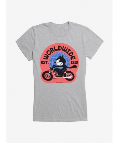 Hot Sale Felix The Cat Worldwide Motorcycle Felix Girls T-Shirt $8.76 T-Shirts