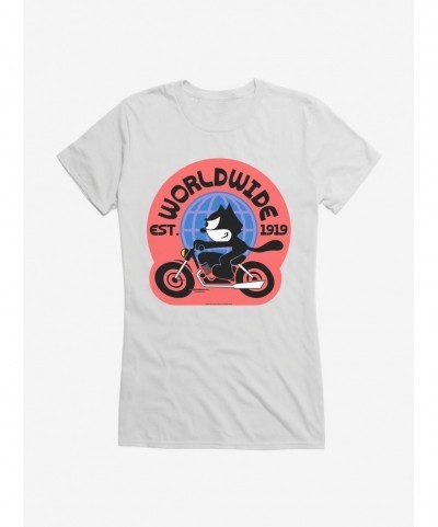 Hot Sale Felix The Cat Worldwide Motorcycle Felix Girls T-Shirt $8.76 T-Shirts