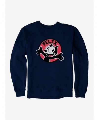 Cheap Sale Felix The Cat Happy Smiles Sticker Graphic Sweatshirt $9.15 Sweatshirts