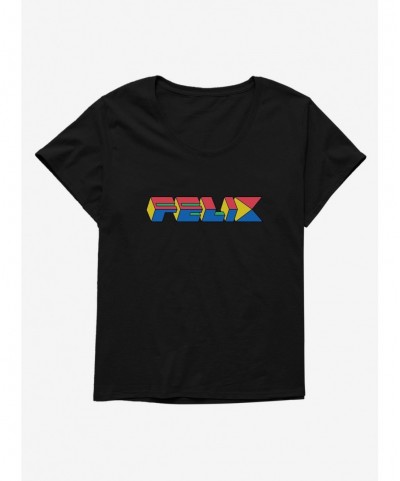 Cheap Sale Felix The Cat 90s Cube Felix Text Girls T-Shirt Plus Size $8.79 T-Shirts