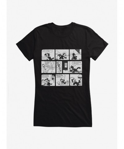 Discount Sale Felix The Cat Cleaning Up Comic Strip Girls T-Shirt $9.36 T-Shirts