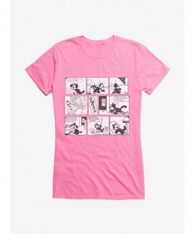 Discount Sale Felix The Cat Cleaning Up Comic Strip Girls T-Shirt $9.36 T-Shirts