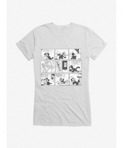 Discount Sale Felix The Cat Cleaning Up Comic Strip Girls T-Shirt $9.36 T-Shirts