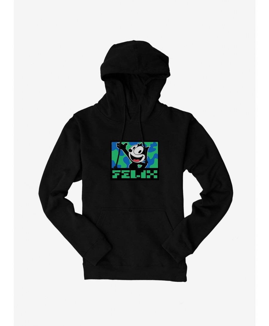 Bestselling Felix The Cat Pixilated Felix Text Hoodie $16.52 Hoodies