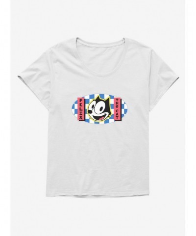 Cheap Sale Felix The Cat Blue Checkers Graphic Girls T-Shirt Plus Size $8.09 T-Shirts