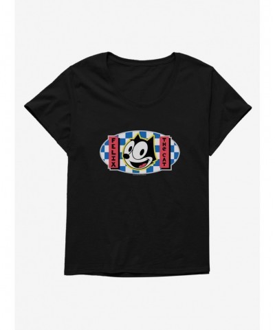 Cheap Sale Felix The Cat Blue Checkers Graphic Girls T-Shirt Plus Size $8.09 T-Shirts